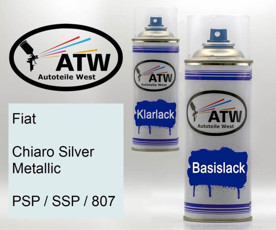 Fiat, Chiaro Silver Metallic, PSP / SSP / 807: 400ml Sprühdose + 400ml Klarlack - Set, von ATW Autoteile West.